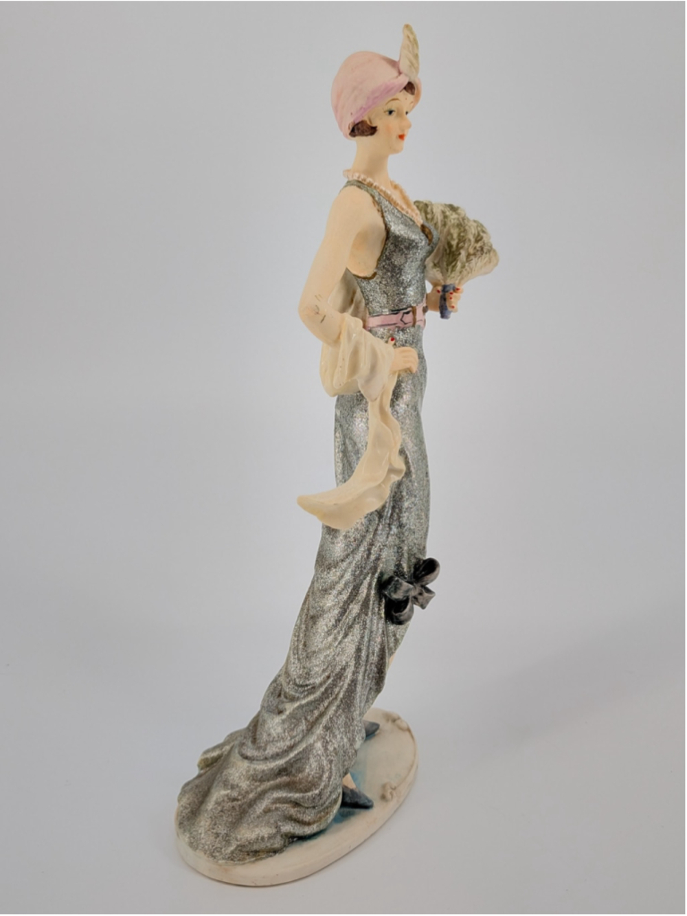 VTG 1991 Albert Price Flapper Lady Figurine Silver Glitter Gown Fan 13.5" AS IS - Picture 4 of 11